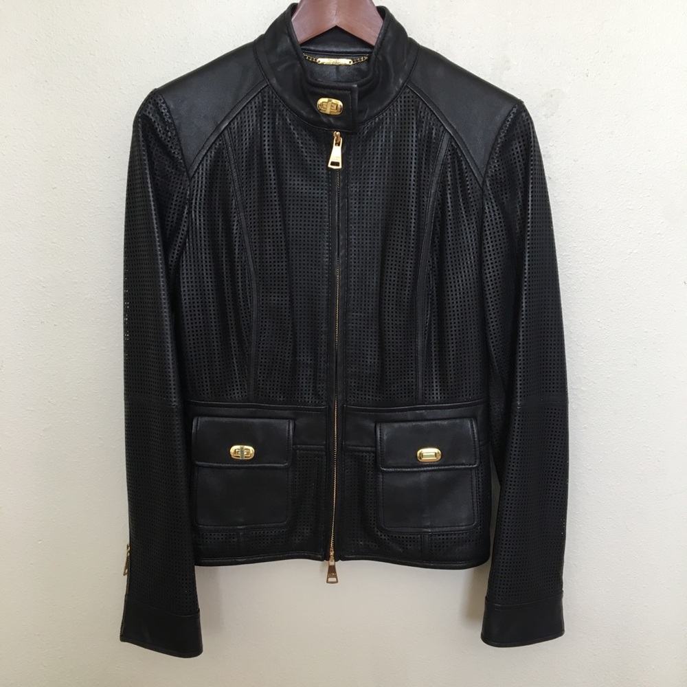 LUISA SPAGNOLI Black genuine leather Moto jacket